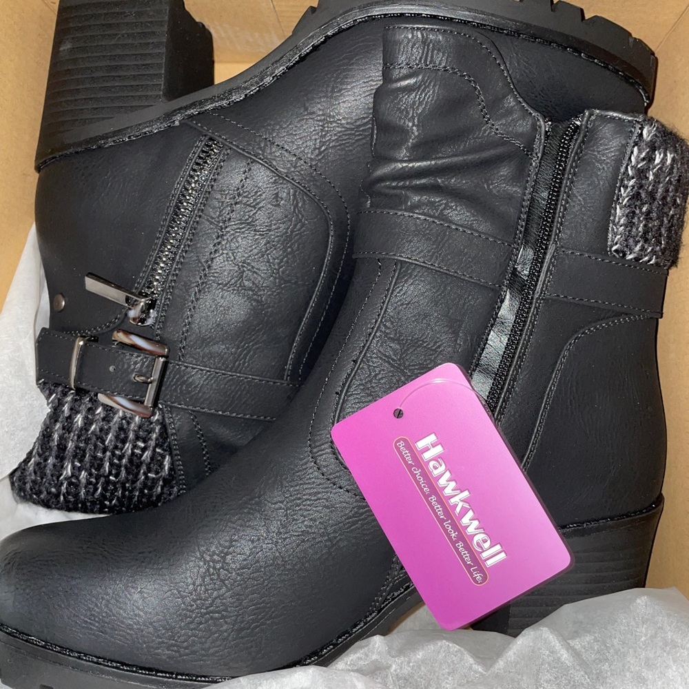 Hawkwell Women's Zipper Chunky Heel Ankle Booties - size